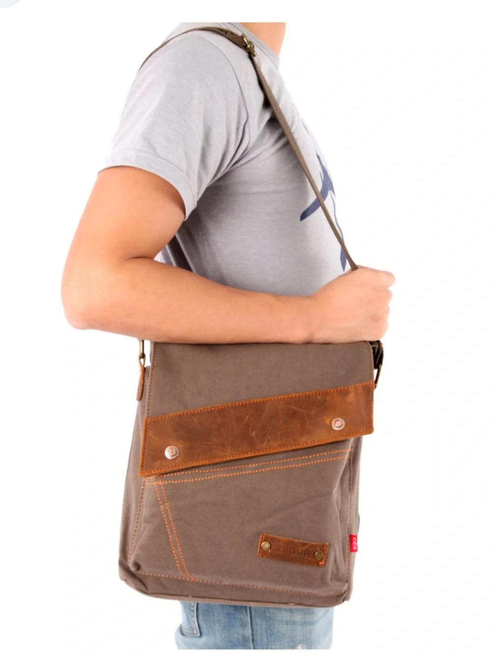 Augur unisex canvas leather trim messenger book bag crossbody‎